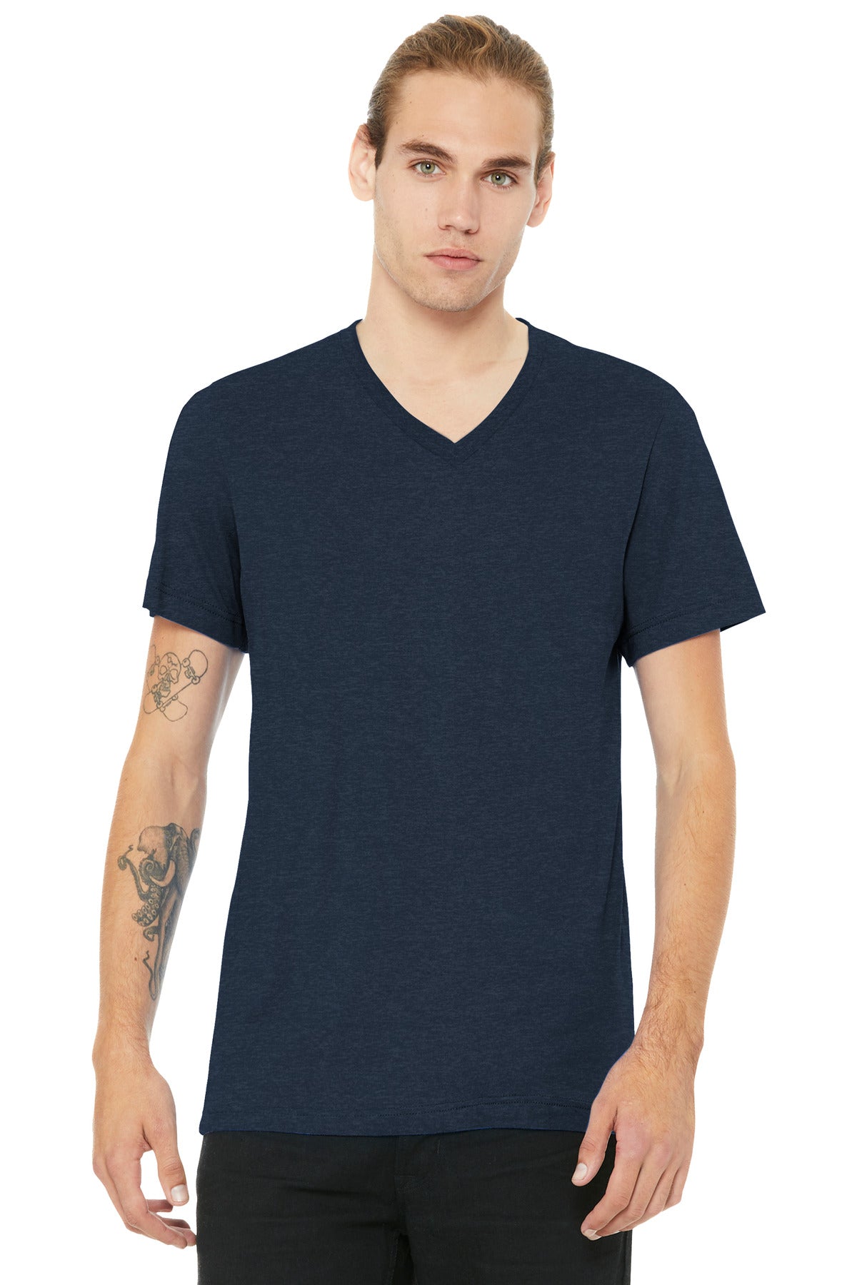 BELLA+CANVAS Unisex Heather CVC V-Neck Tee - Heather Navy