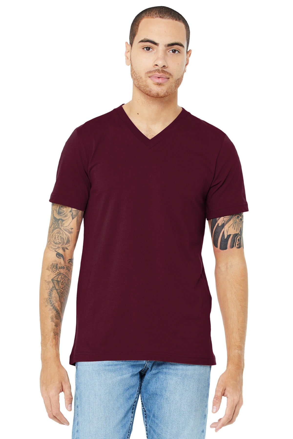 BELLA+CANVAS  Unisex Jersey Short Sleeve V-Neck Tee - Maroon
