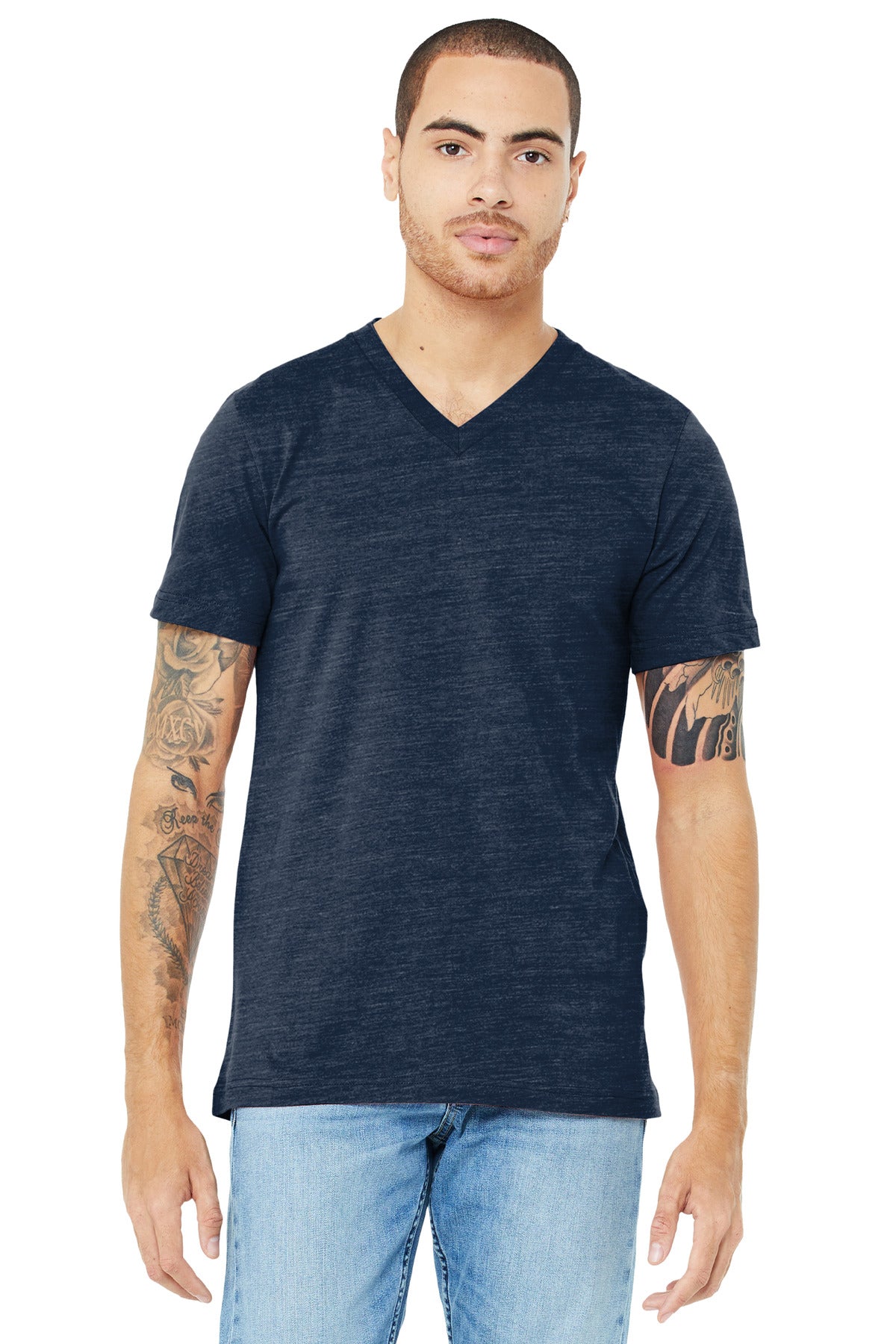BELLA+CANVAS  Unisex Jersey Short Sleeve V-Neck Tee - Navy Slub