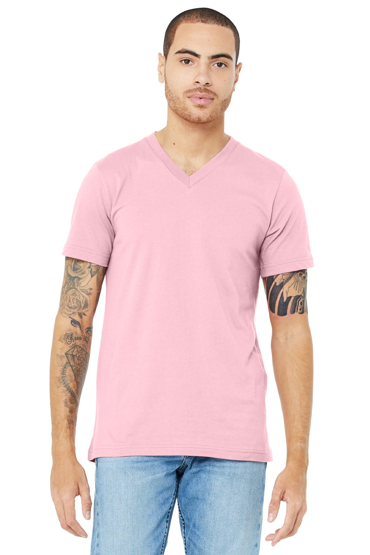 BELLA+CANVAS  Unisex Jersey Short Sleeve V-Neck Tee - Pink