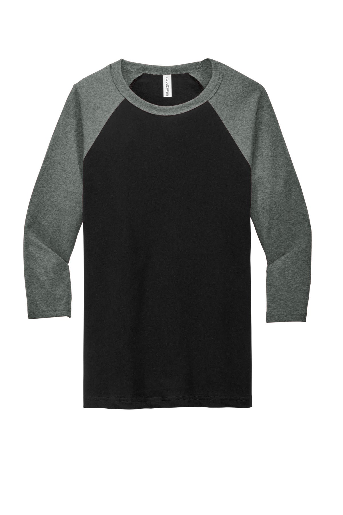 BELLA+CANVAS  Unisex 3/4-Sleeve Baseball Tee - Black/ Deep Heather