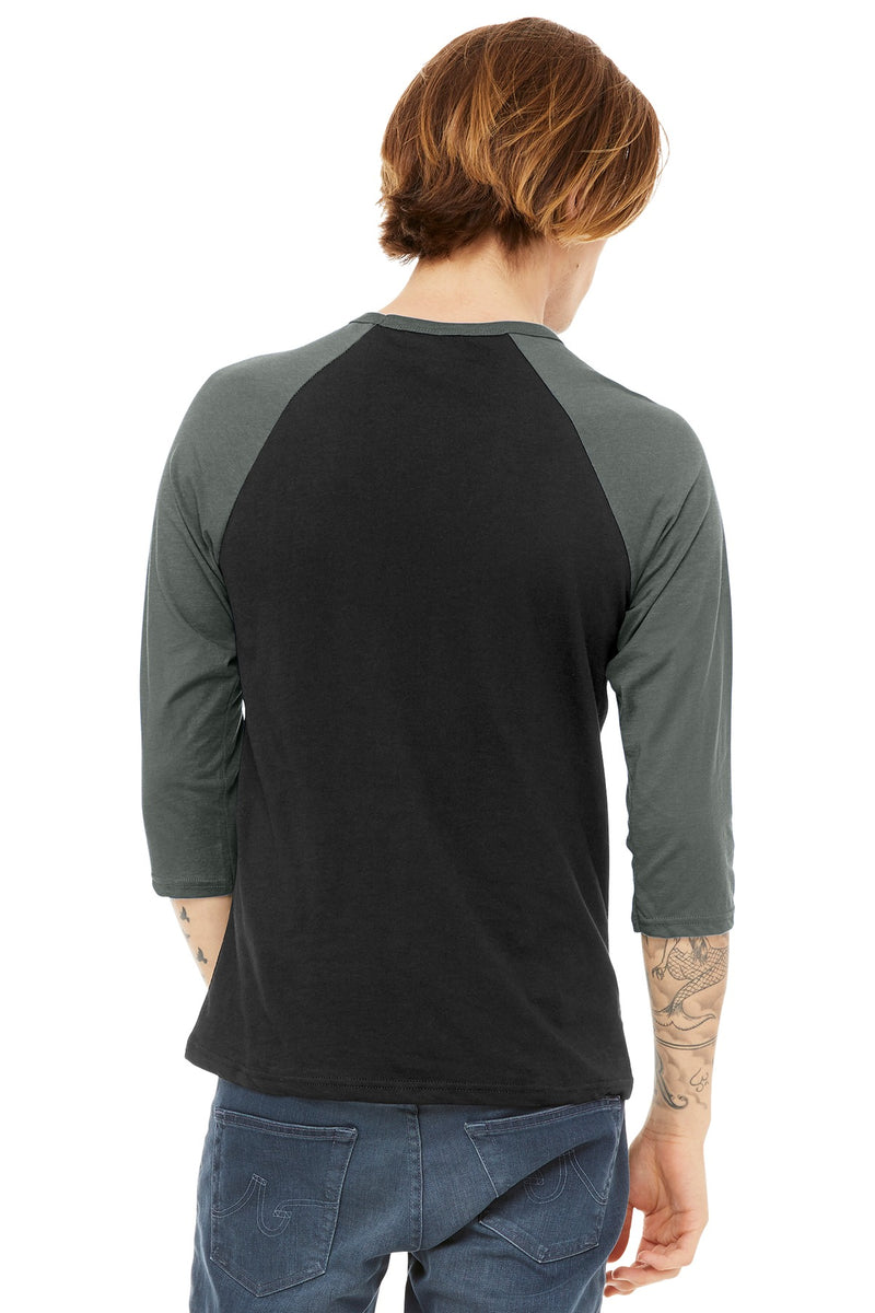 BELLA+CANVAS  Unisex 3/4-Sleeve Baseball Tee - Black/ Deep Heather