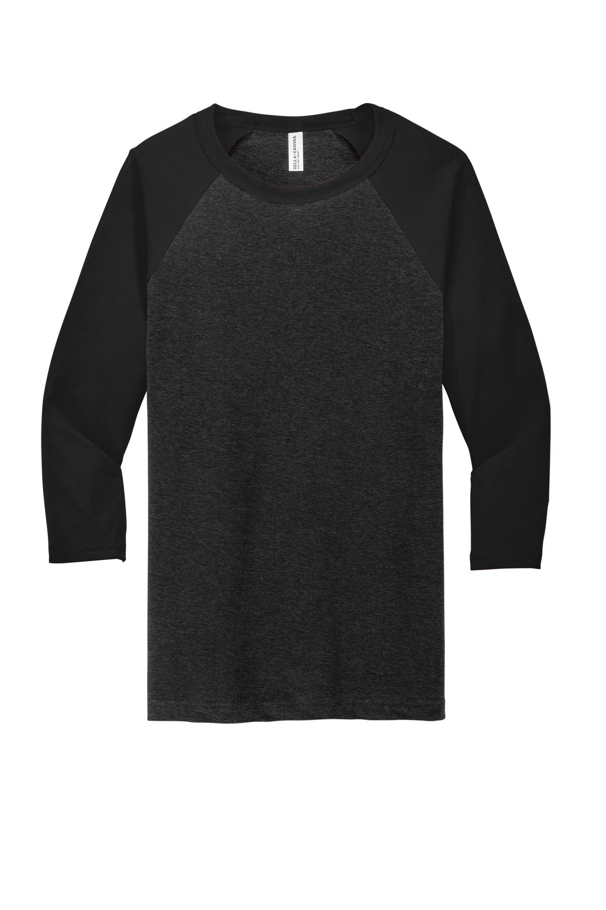 BELLA+CANVAS  Unisex 3/4-Sleeve Baseball Tee - Black Heather/ Black