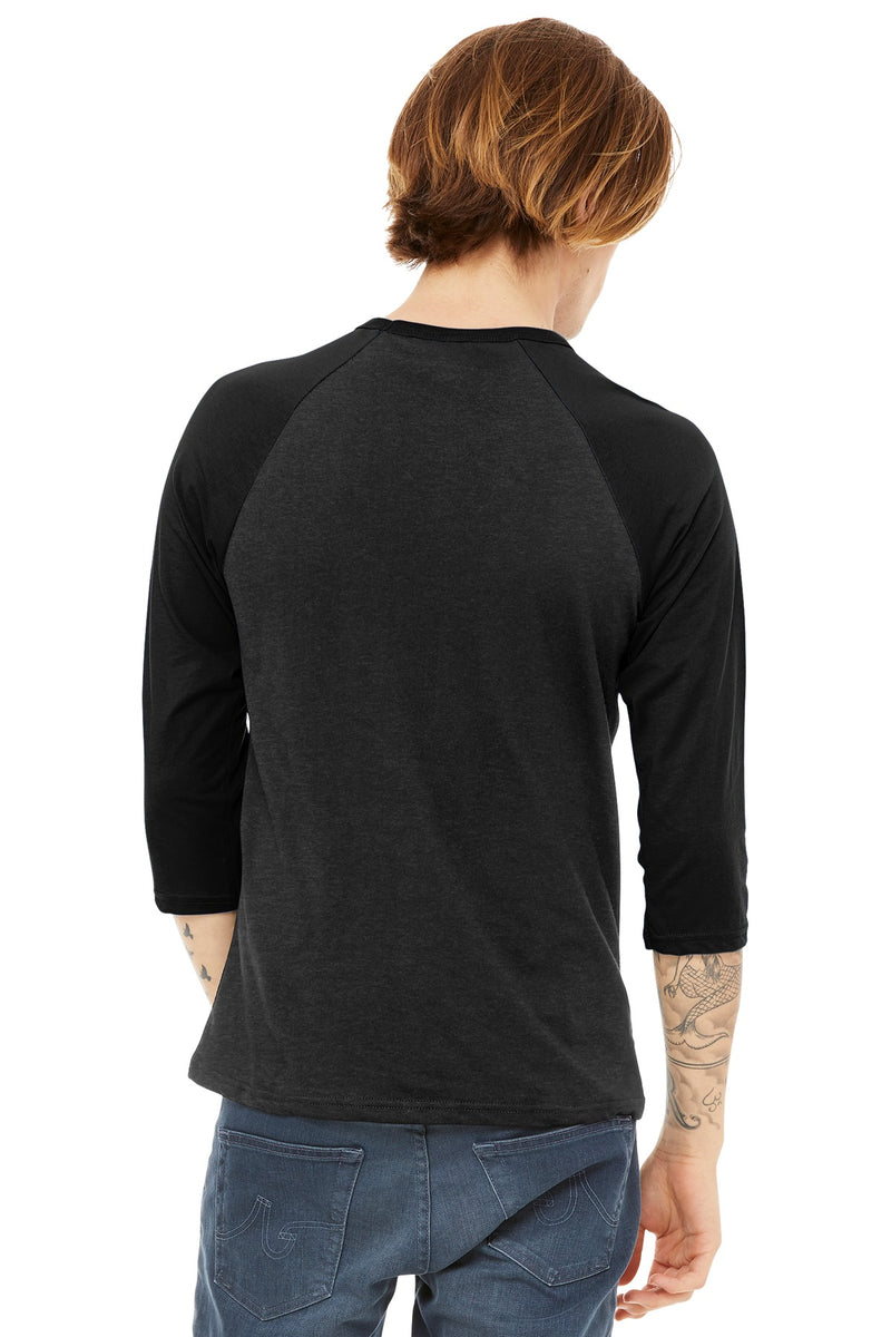 BELLA+CANVAS  Unisex 3/4-Sleeve Baseball Tee - Black Heather/ Black