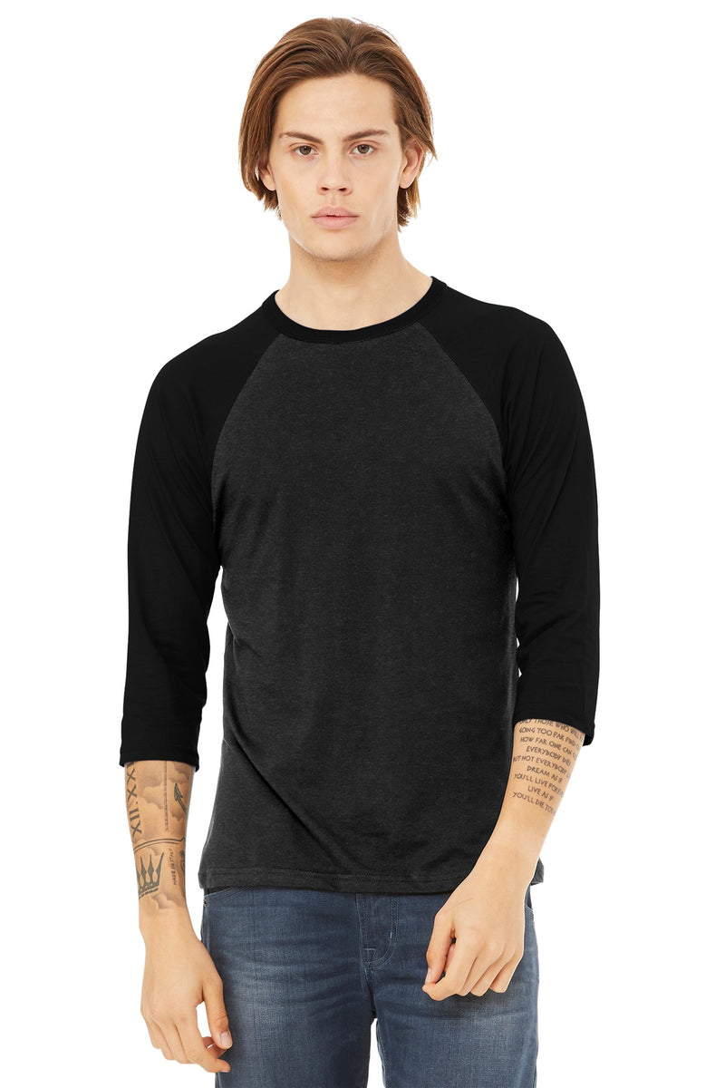 BELLA+CANVAS  Unisex 3/4-Sleeve Baseball Tee - Black Heather/ Black