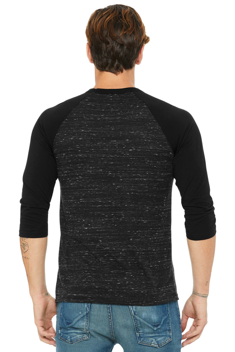 BELLA+CANVAS  Unisex 3/4-Sleeve Baseball Tee - Black Marble/ Black