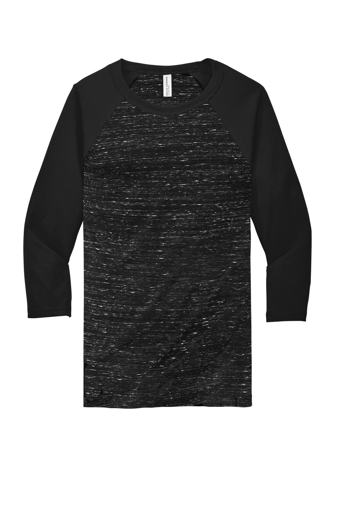 BELLA+CANVAS  Unisex 3/4-Sleeve Baseball Tee - Black Marble/ Black