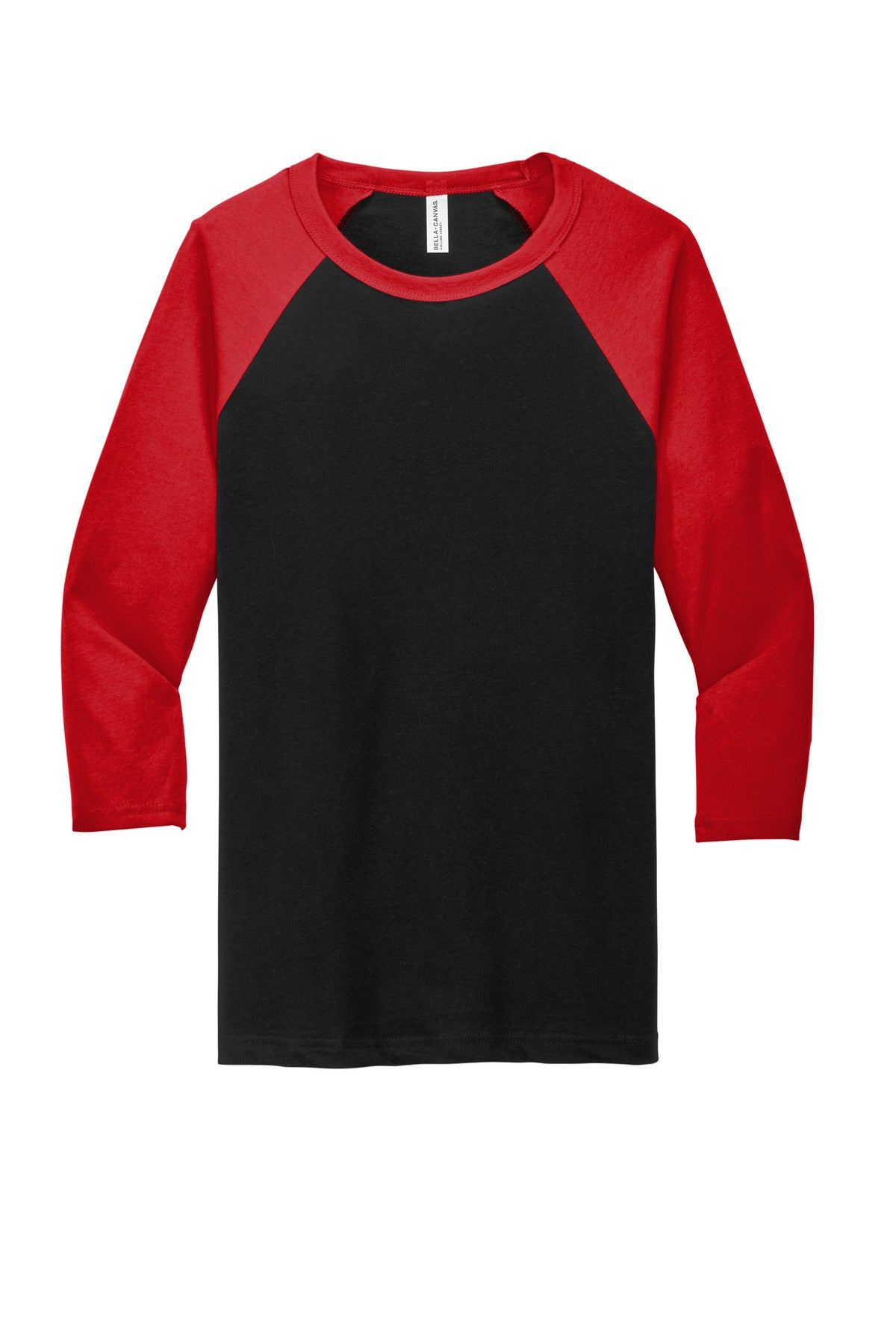 BELLA+CANVAS  Unisex 3/4-Sleeve Baseball Tee - Black/ Red