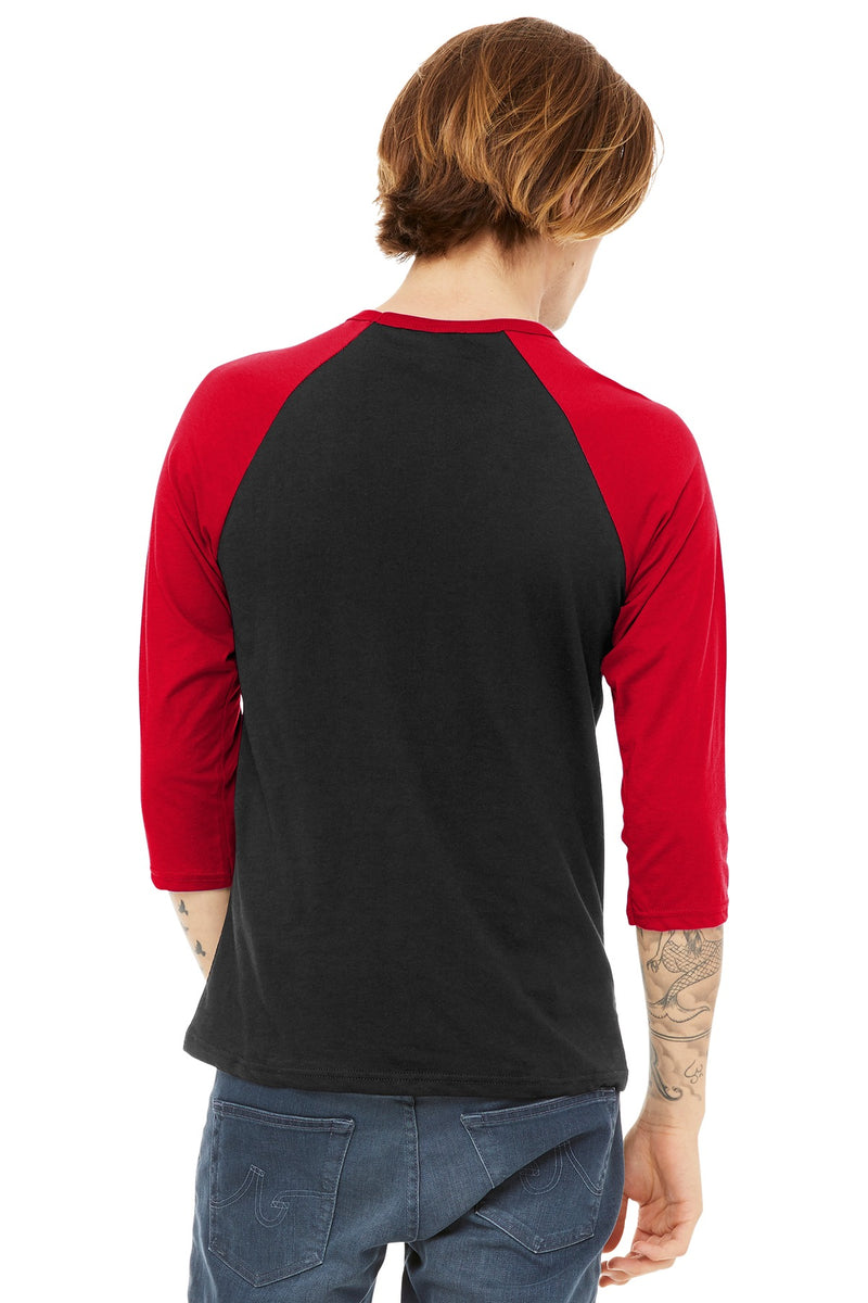 BELLA+CANVAS  Unisex 3/4-Sleeve Baseball Tee - Black/ Red