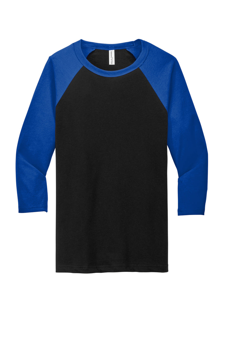 BELLA+CANVAS  Unisex 3/4-Sleeve Baseball Tee - Black/ True Royal