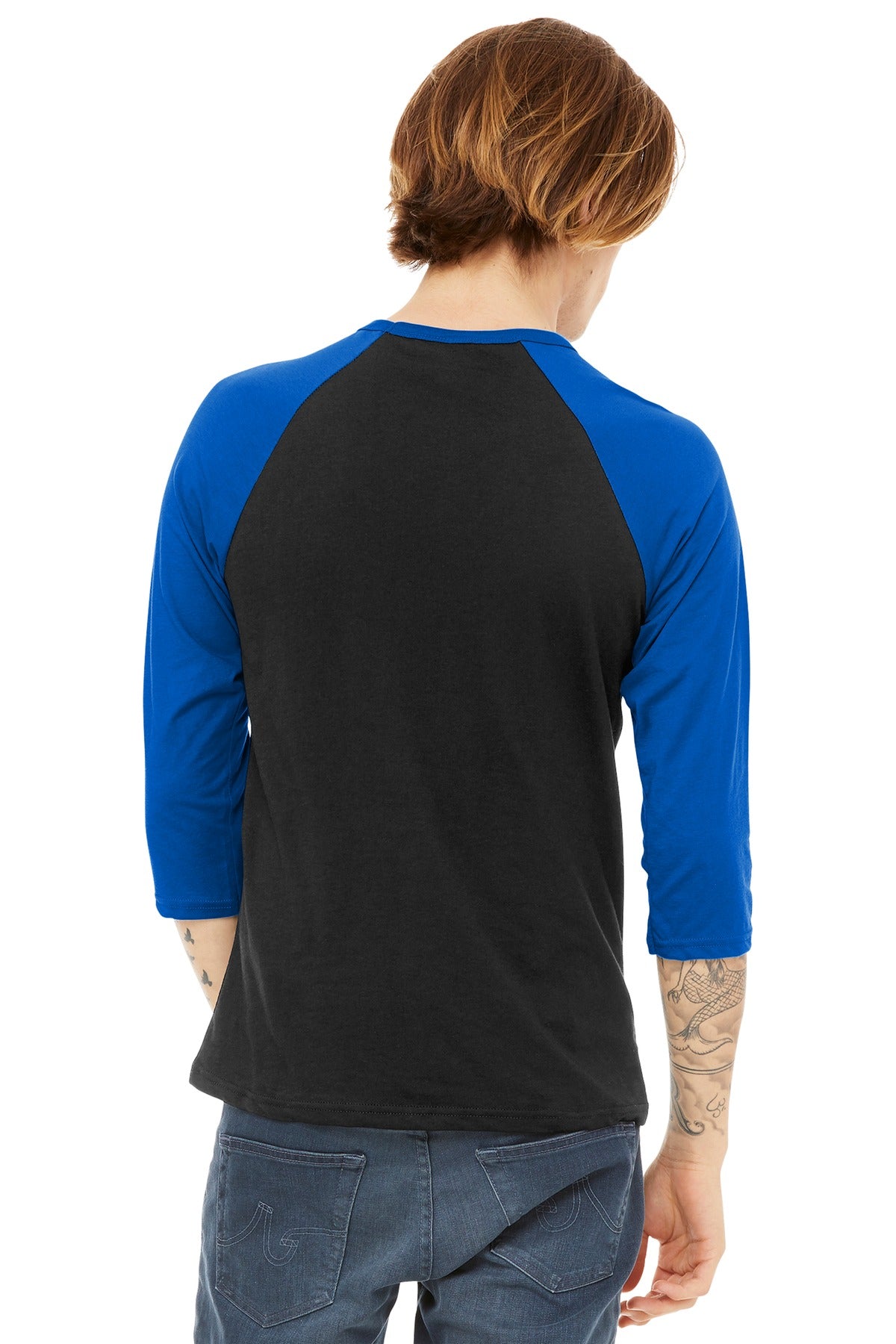 BELLA+CANVAS  Unisex 3/4-Sleeve Baseball Tee - Black/ True Royal