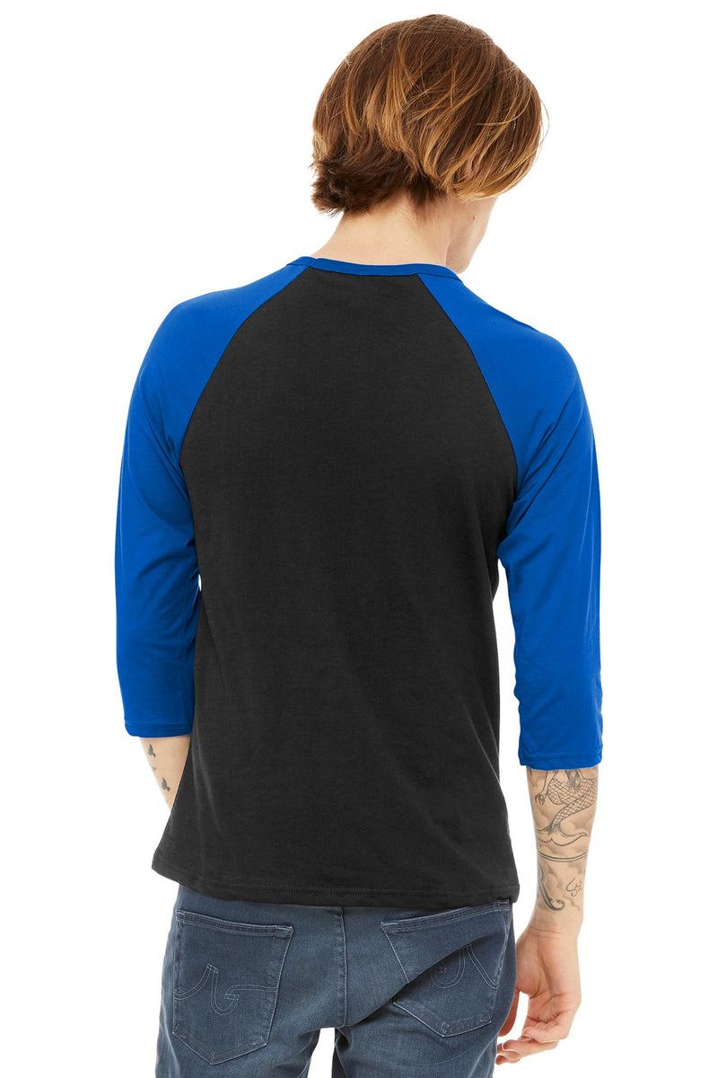 BELLA+CANVAS  Unisex 3/4-Sleeve Baseball Tee - Black/ True Royal