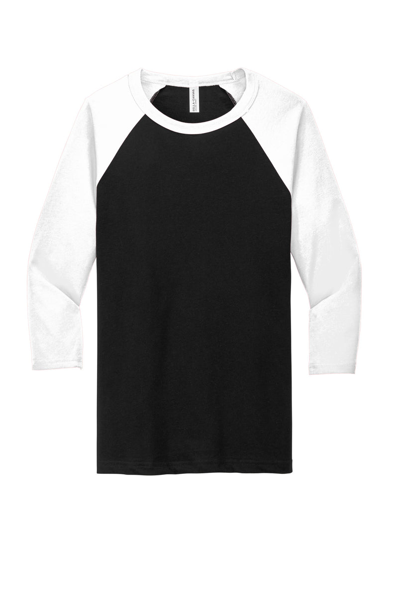 BELLA+CANVAS  Unisex 3/4-Sleeve Baseball Tee - Black/ White