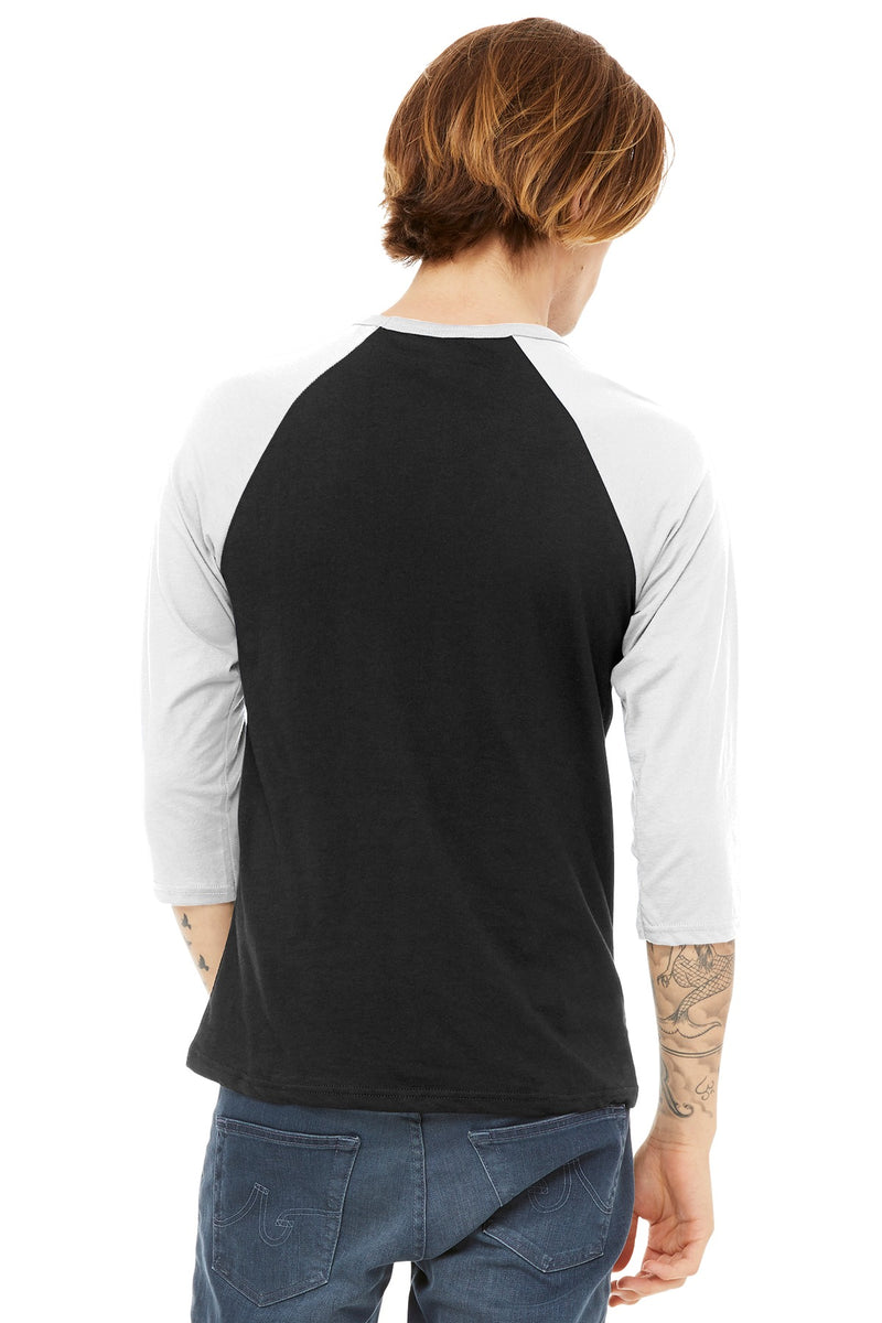 BELLA+CANVAS  Unisex 3/4-Sleeve Baseball Tee - Black/ White
