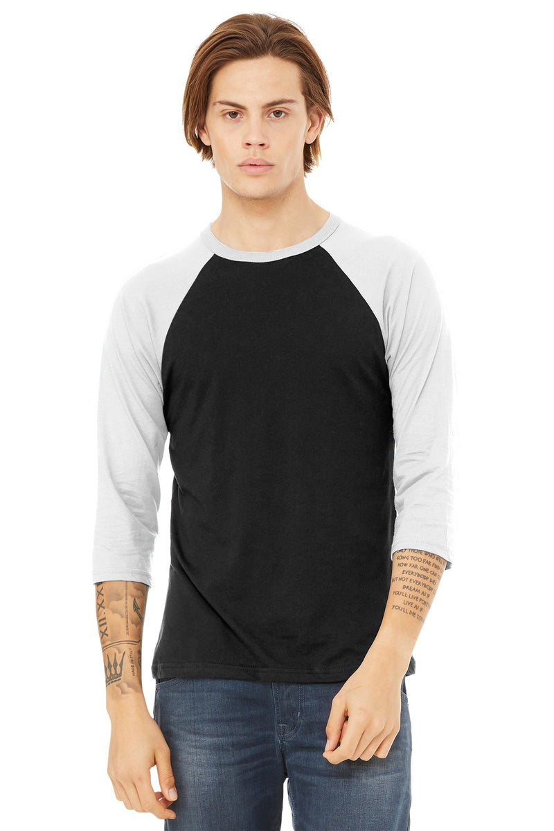 BELLA+CANVAS  Unisex 3/4-Sleeve Baseball Tee - Black/ White