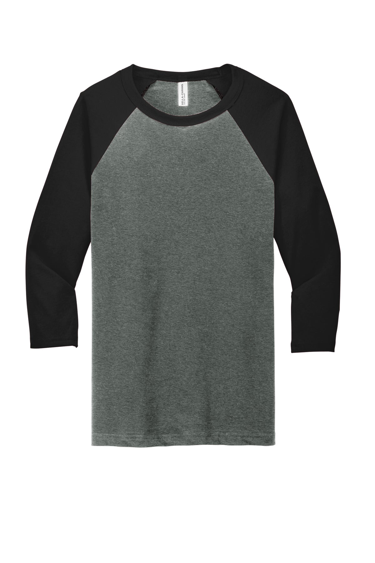 BELLA+CANVAS  Unisex 3/4-Sleeve Baseball Tee - Deep Heather/ Black
