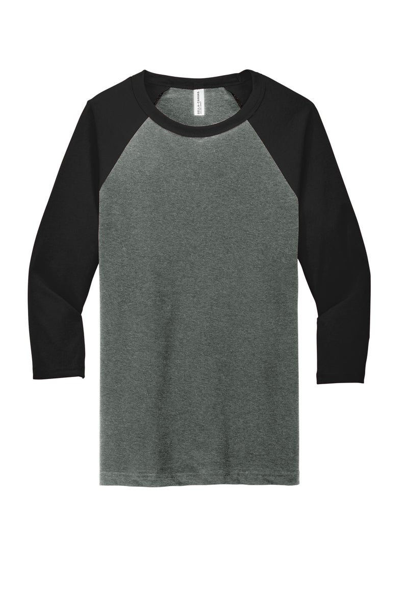 BELLA+CANVAS  Unisex 3/4-Sleeve Baseball Tee - Deep Heather/ Black