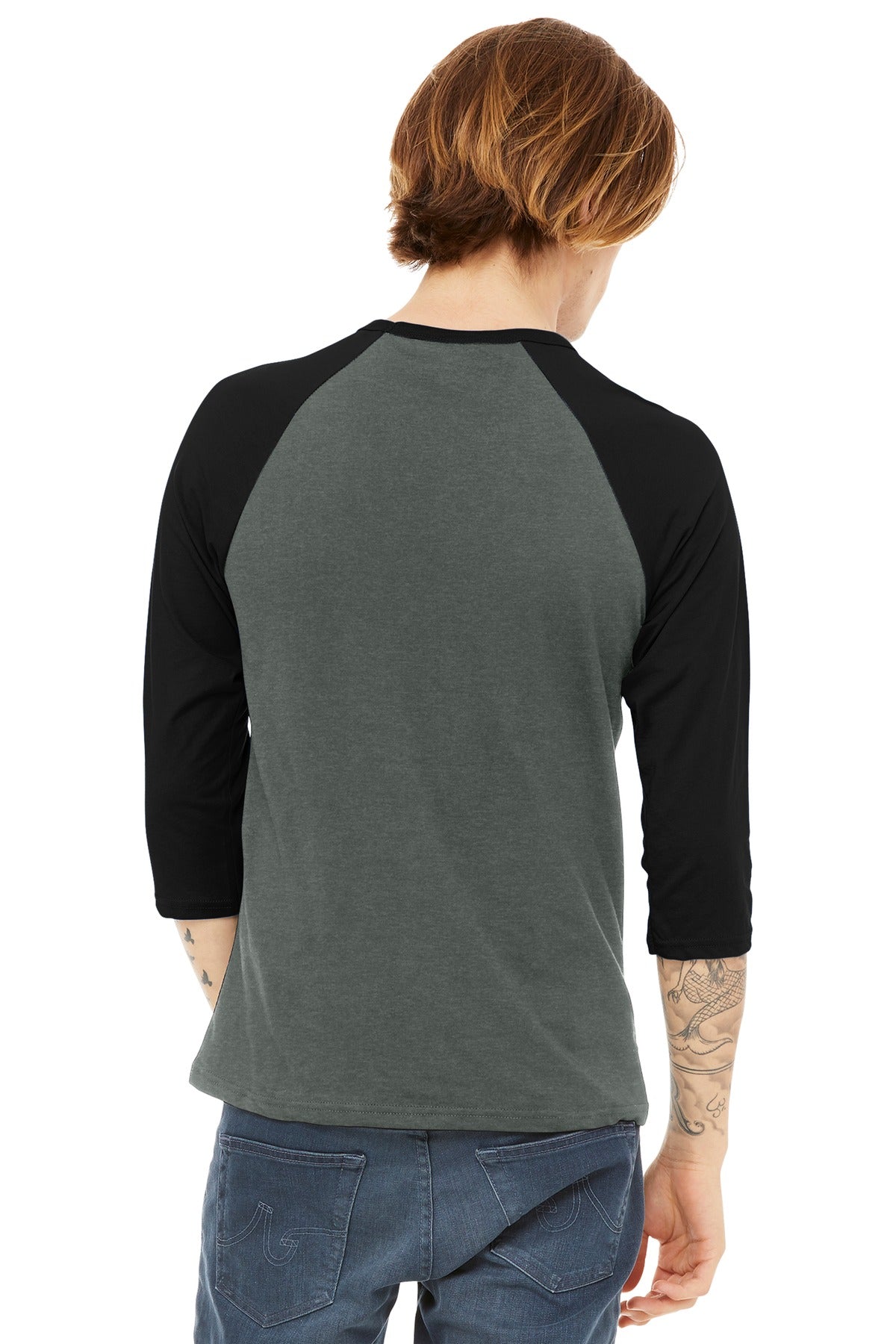 BELLA+CANVAS  Unisex 3/4-Sleeve Baseball Tee - Deep Heather/ Black