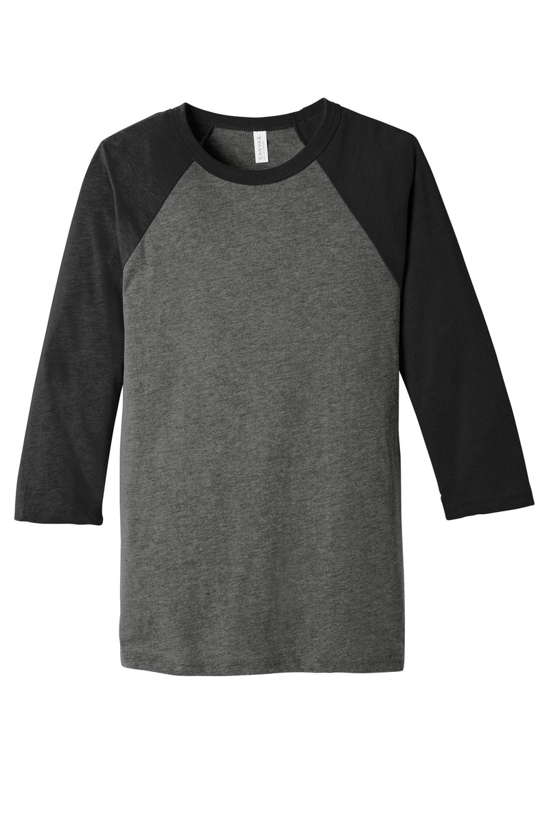 BELLA+CANVAS  Unisex 3/4-Sleeve Baseball Tee - Grey/ Charcoal-Black Triblend