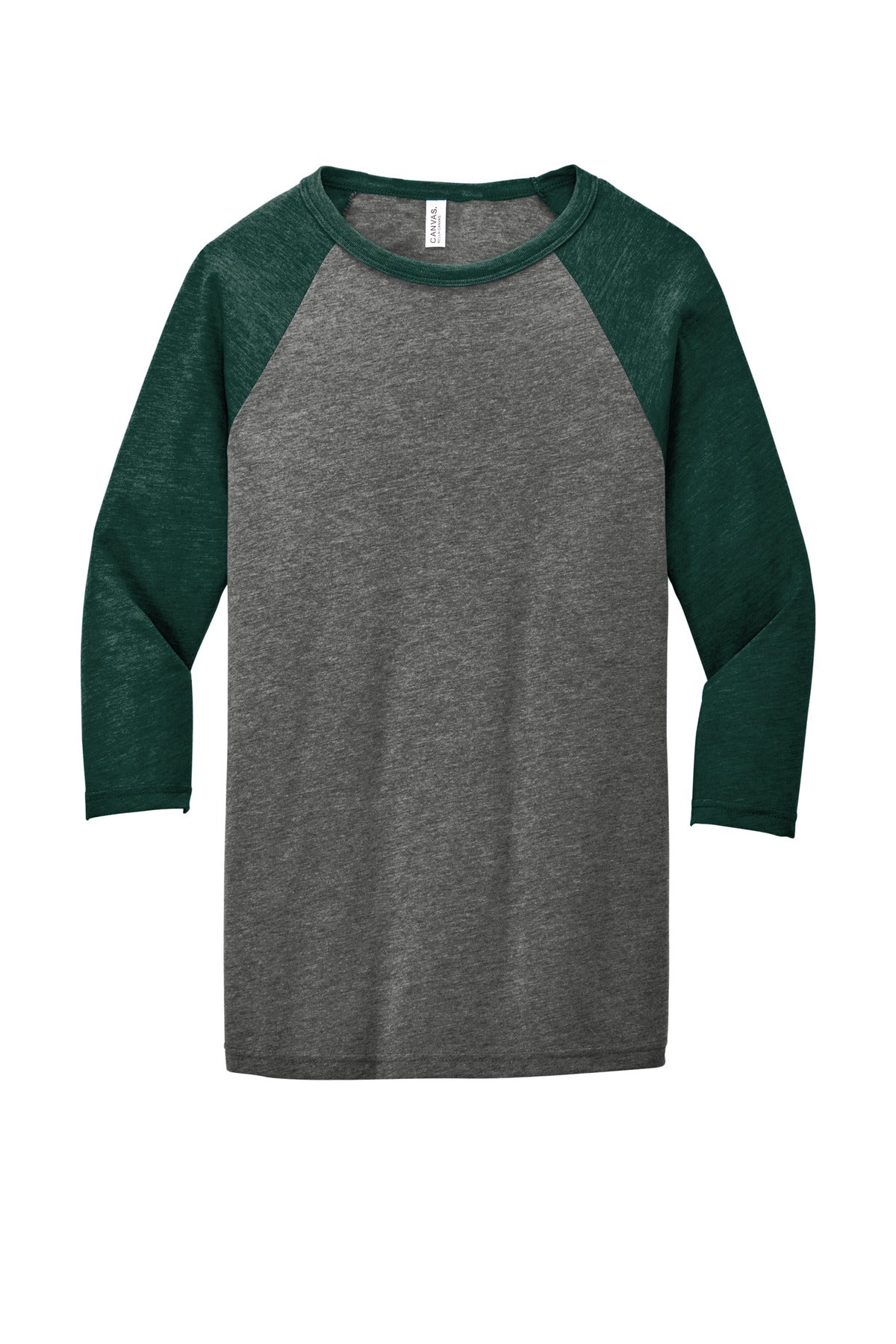 BELLA+CANVAS  Unisex 3/4-Sleeve Baseball Tee - Grey/ Emerald Triblend