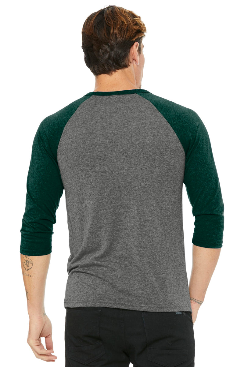BELLA+CANVAS  Unisex 3/4-Sleeve Baseball Tee - Grey/ Emerald Triblend