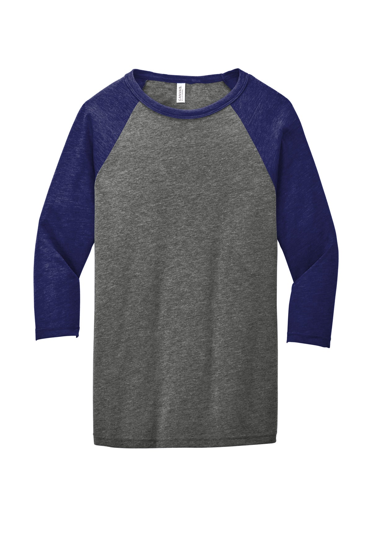 BELLA+CANVAS  Unisex 3/4-Sleeve Baseball Tee - Grey/ Navy Triblend