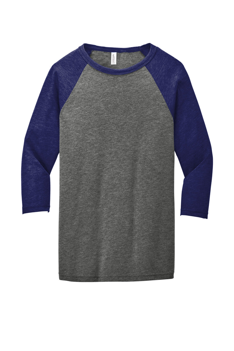 BELLA+CANVAS  Unisex 3/4-Sleeve Baseball Tee - Grey/ Navy Triblend