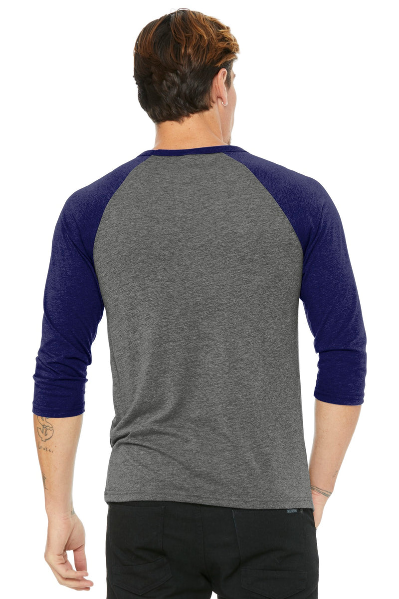 BELLA+CANVAS  Unisex 3/4-Sleeve Baseball Tee - Grey/ Navy Triblend