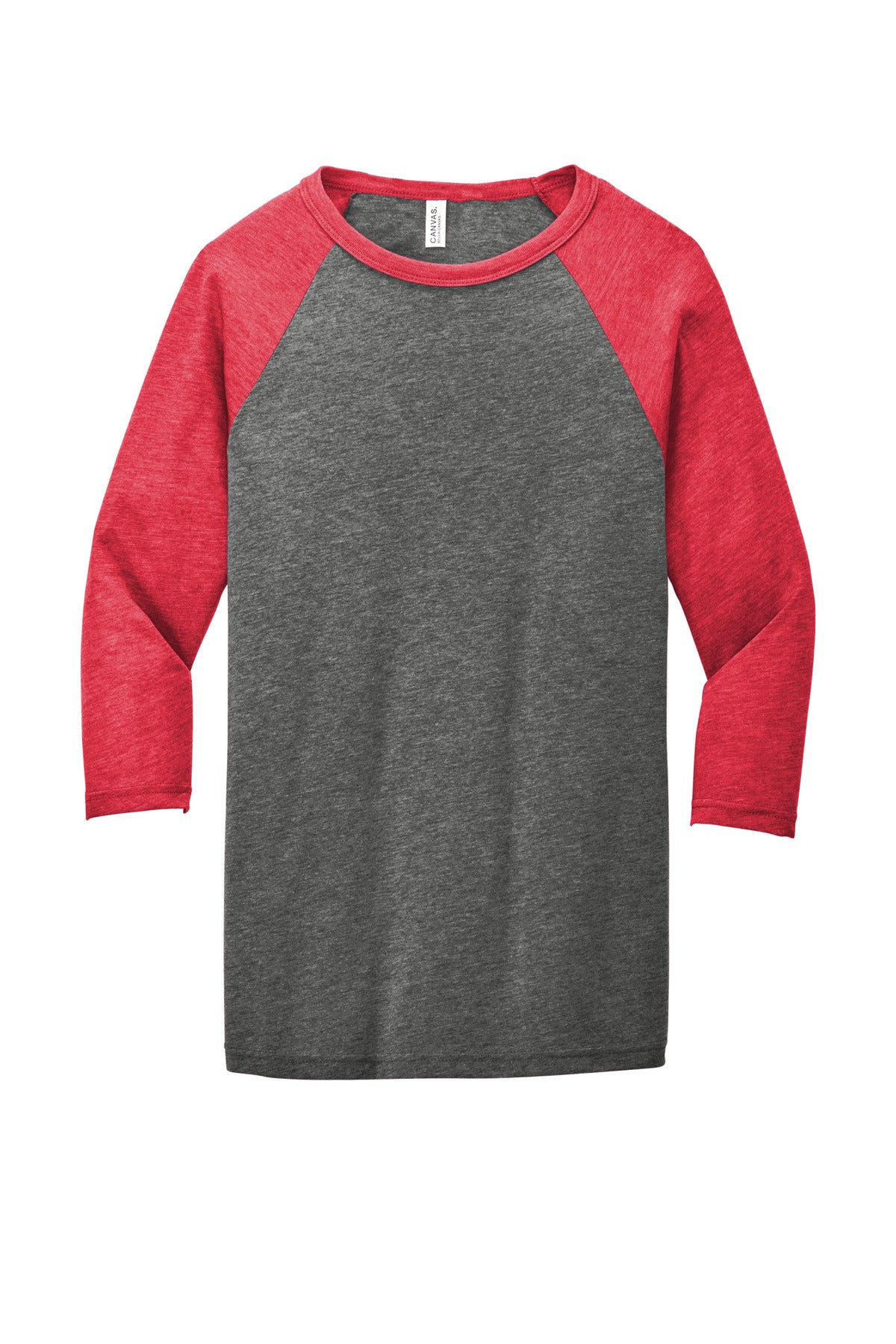 BELLA+CANVAS  Unisex 3/4-Sleeve Baseball Tee - Grey/ Red Triblend
