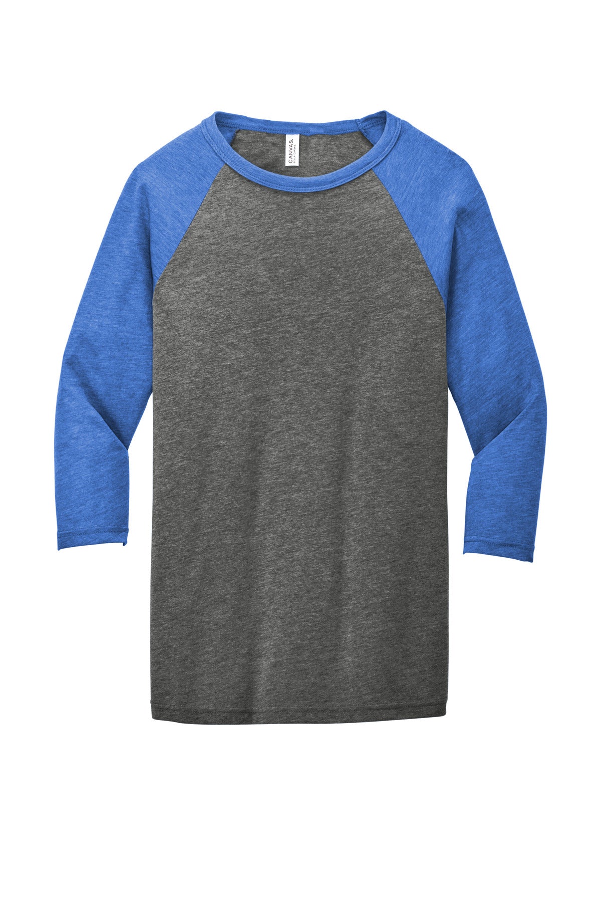 BELLA+CANVAS  Unisex 3/4-Sleeve Baseball Tee - Grey/ True Royal Triblend