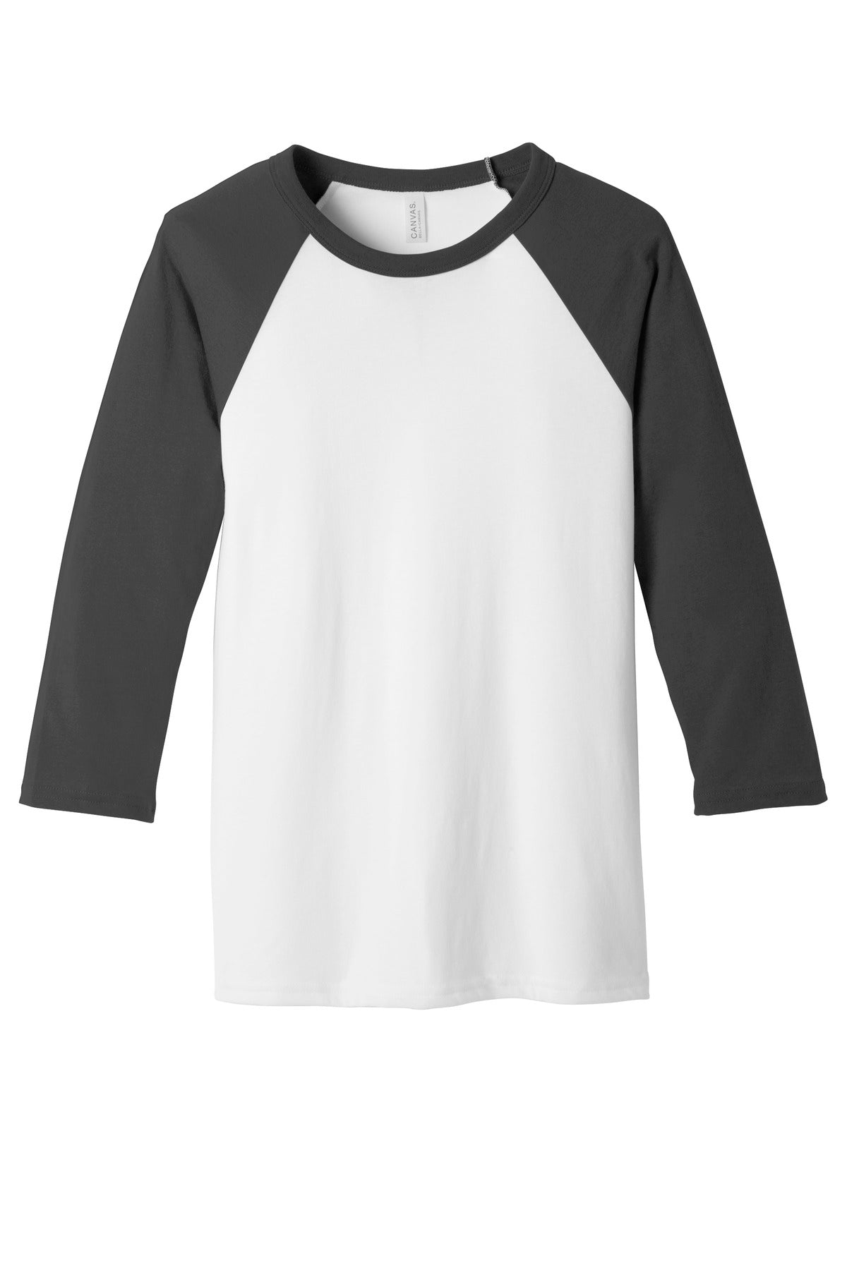 BELLA+CANVAS  Unisex 3/4-Sleeve Baseball Tee - White/ Asphalt
