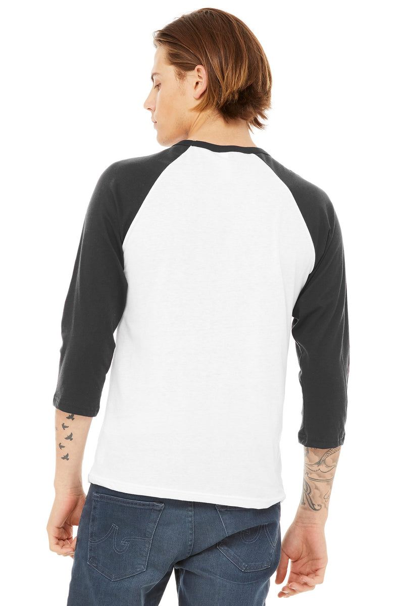BELLA+CANVAS  Unisex 3/4-Sleeve Baseball Tee - White/ Asphalt