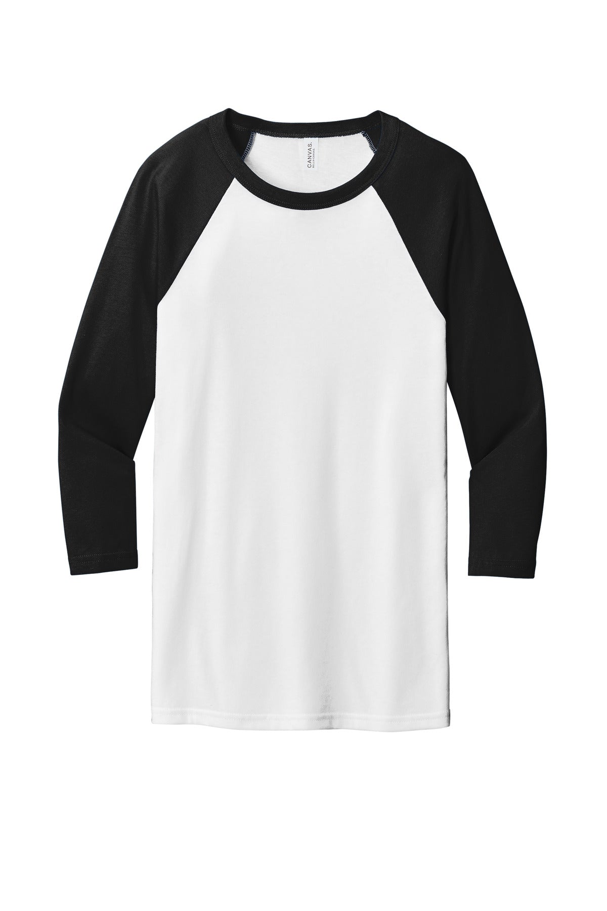 BELLA+CANVAS  Unisex 3/4-Sleeve Baseball Tee - White/ Black