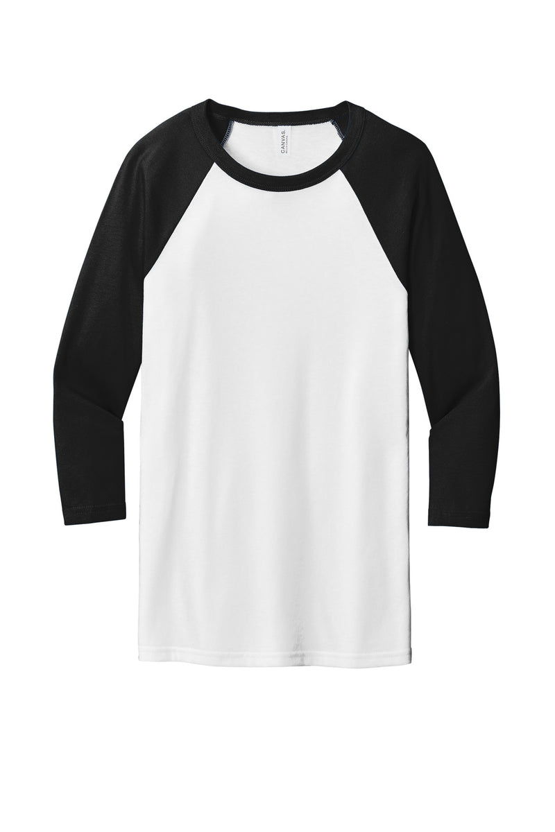 BELLA+CANVAS  Unisex 3/4-Sleeve Baseball Tee - White/ Black