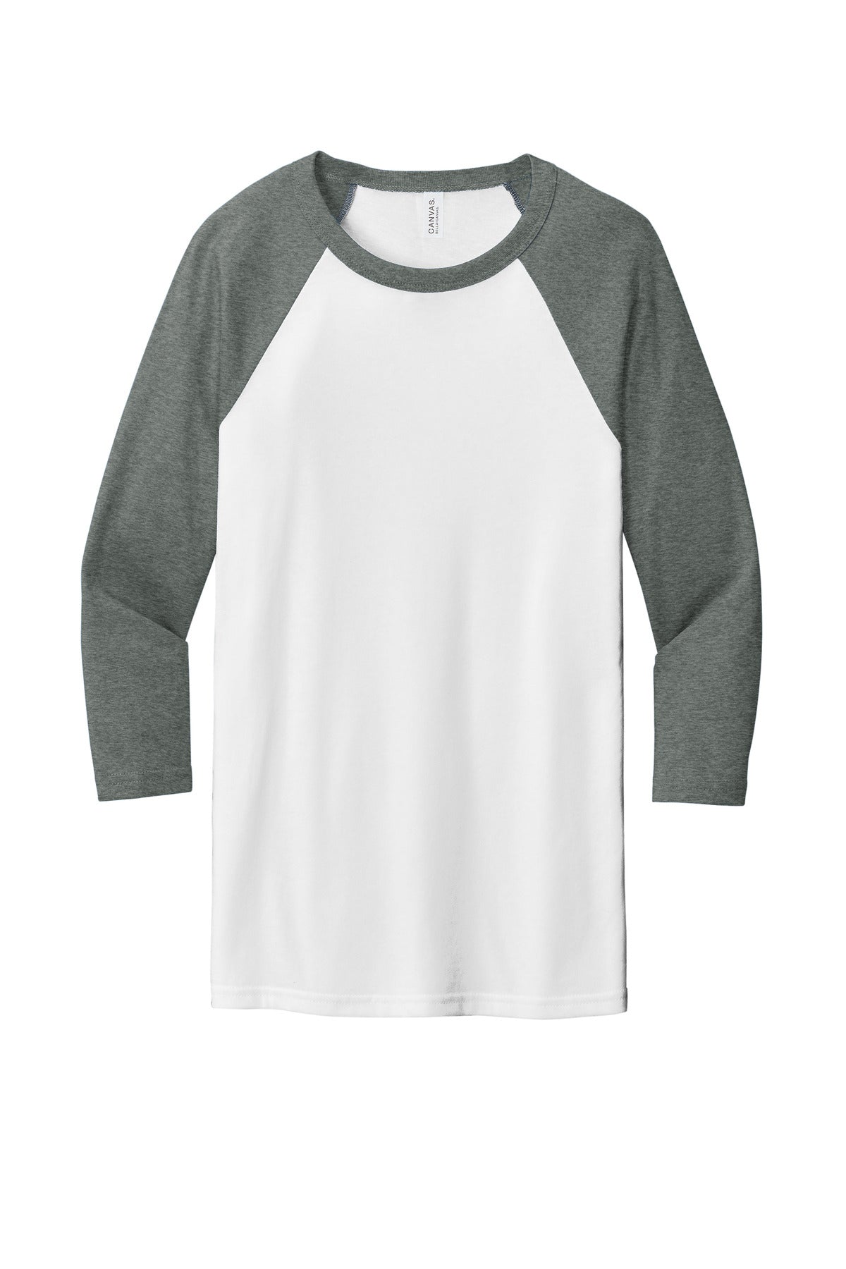 BELLA+CANVAS  Unisex 3/4-Sleeve Baseball Tee - White/ Deep Heather
