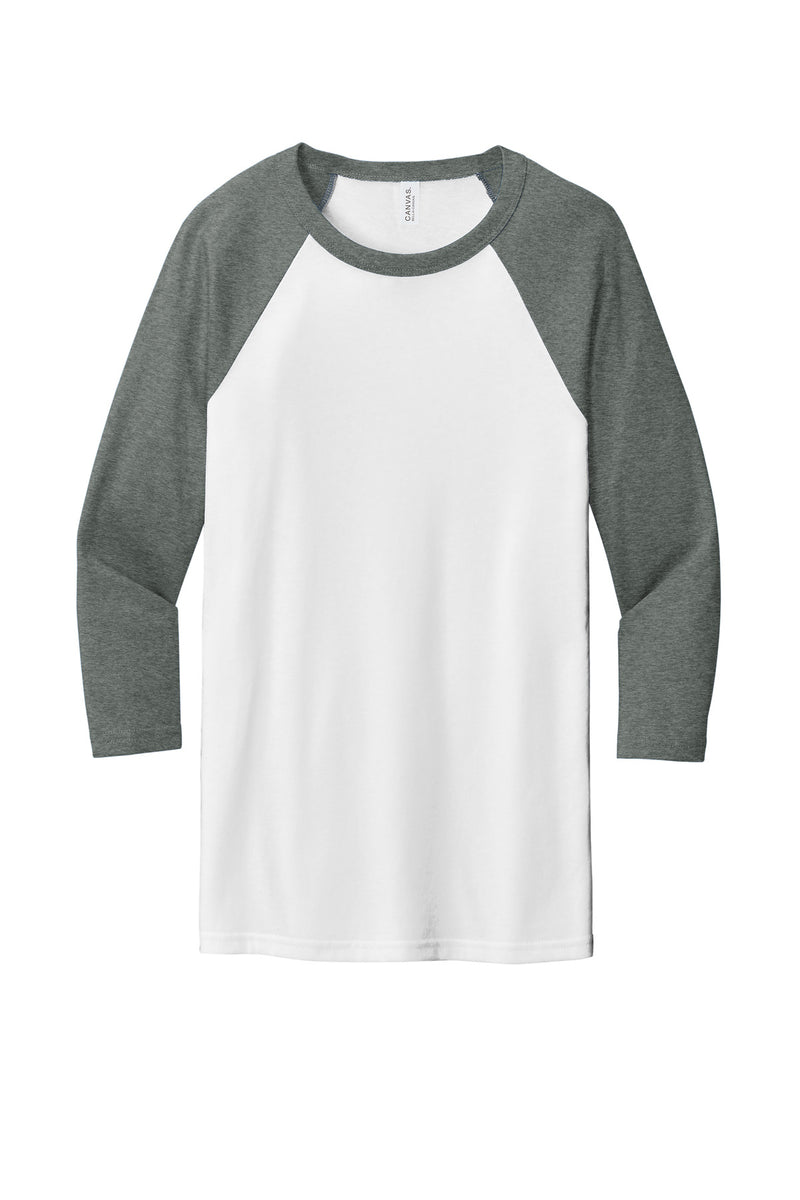 BELLA+CANVAS  Unisex 3/4-Sleeve Baseball Tee - White/ Deep Heather