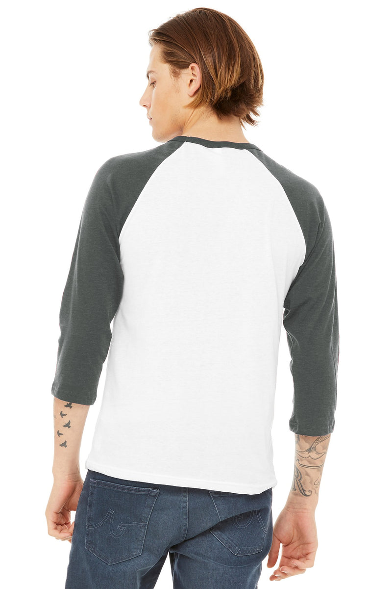BELLA+CANVAS  Unisex 3/4-Sleeve Baseball Tee - White/ Deep Heather