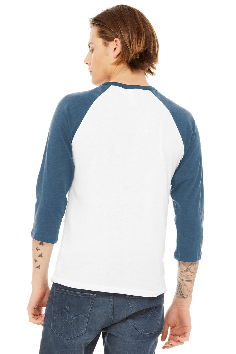 BELLA+CANVAS  Unisex 3/4-Sleeve Baseball Tee - White/ Denim