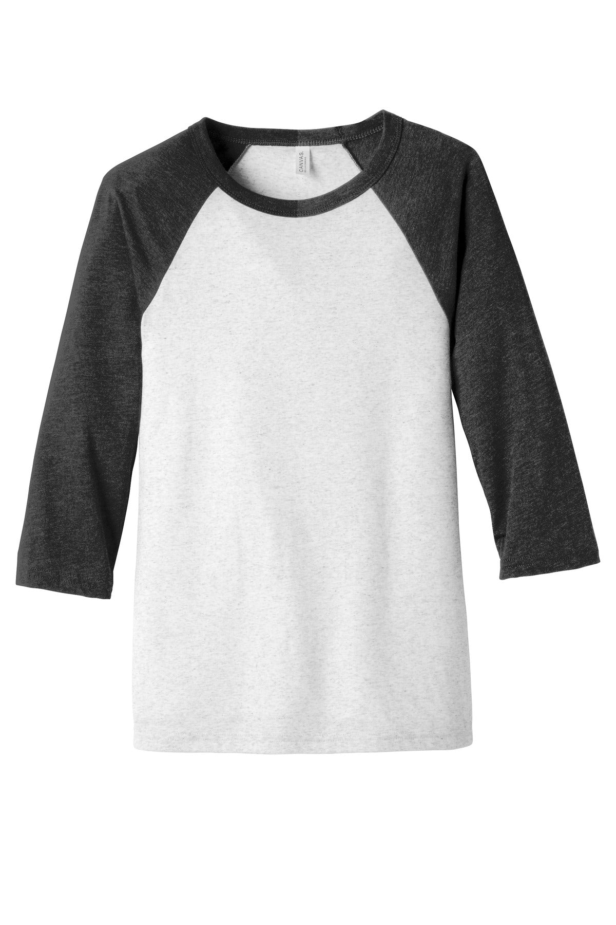 BELLA+CANVAS  Unisex 3/4-Sleeve Baseball Tee - White Fleck/ Charcoal-Black Triblend