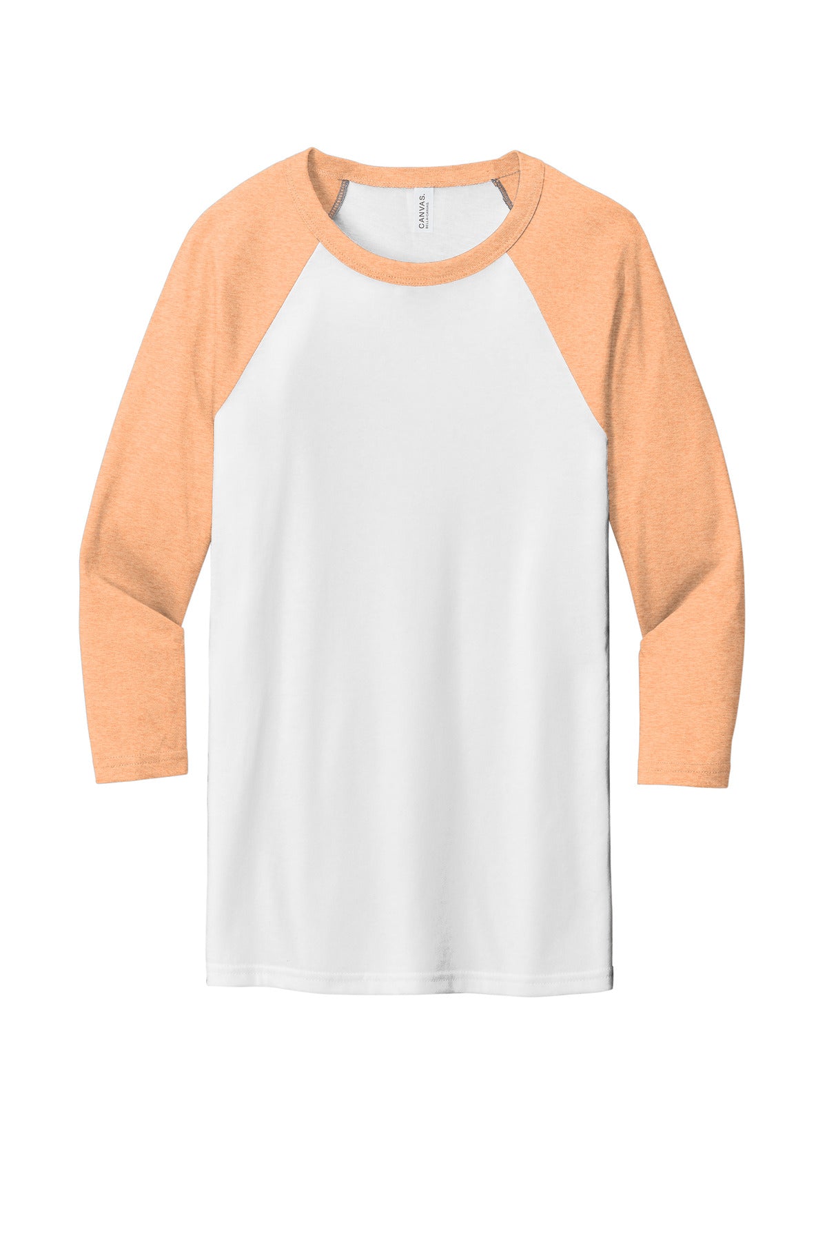 BELLA+CANVAS  Unisex 3/4-Sleeve Baseball Tee - White/ Heather Peach