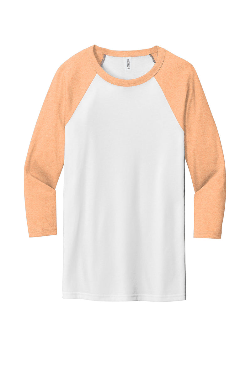 BELLA+CANVAS  Unisex 3/4-Sleeve Baseball Tee - White/ Heather Peach