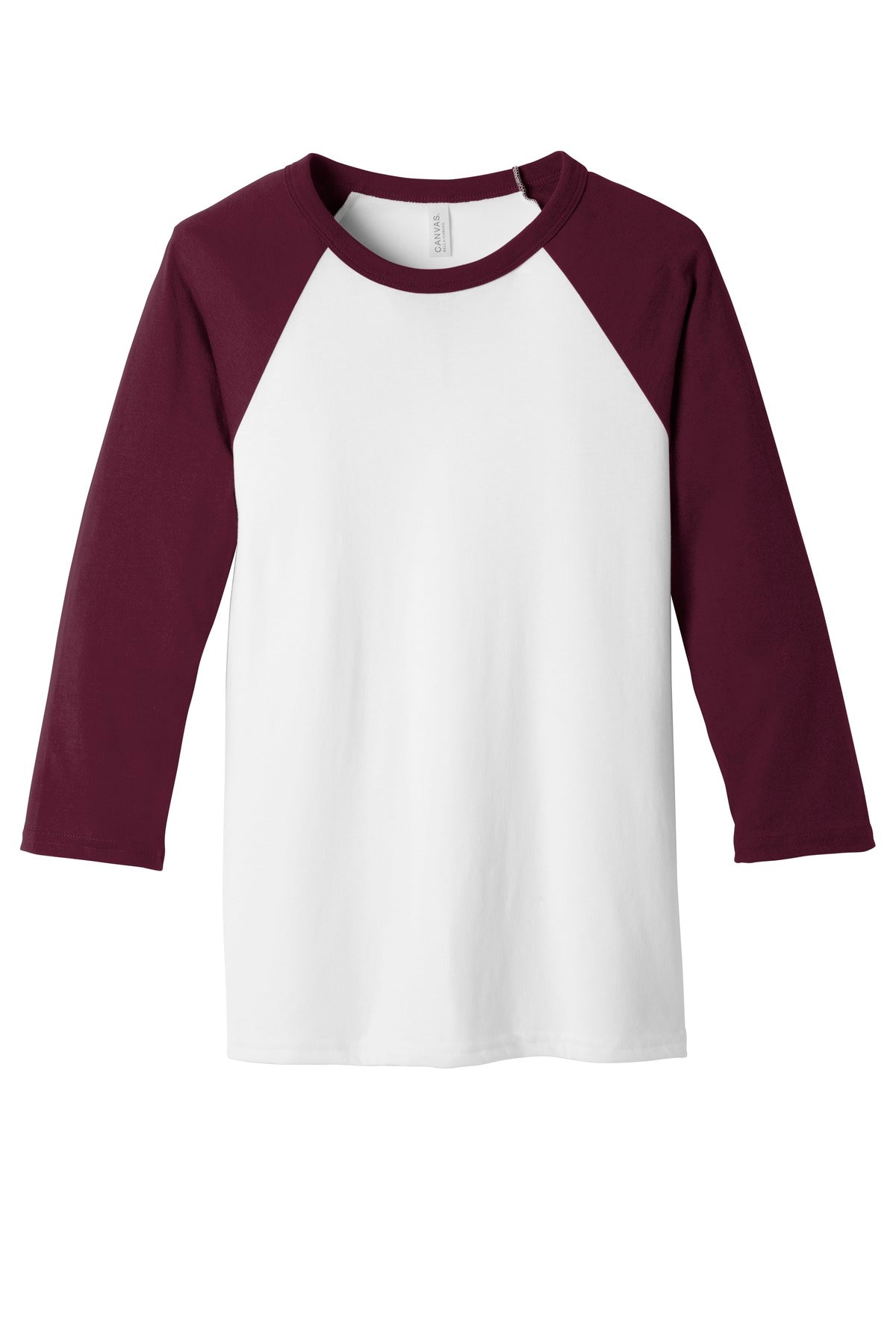 BELLA+CANVAS  Unisex 3/4-Sleeve Baseball Tee - White/ Maroon