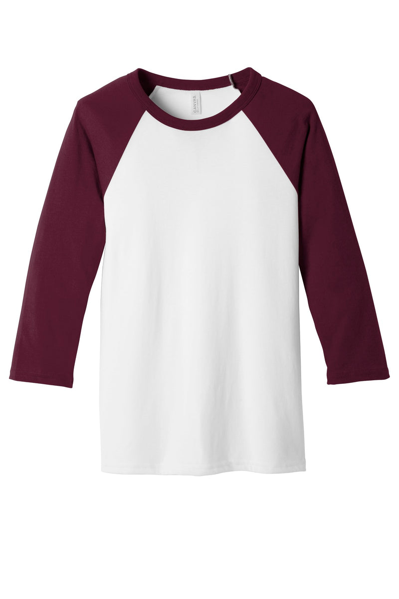 BELLA+CANVAS  Unisex 3/4-Sleeve Baseball Tee - White/ Maroon
