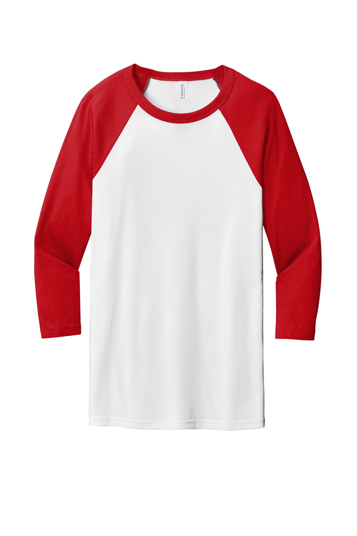 BELLA+CANVAS  Unisex 3/4-Sleeve Baseball Tee - White/ Red