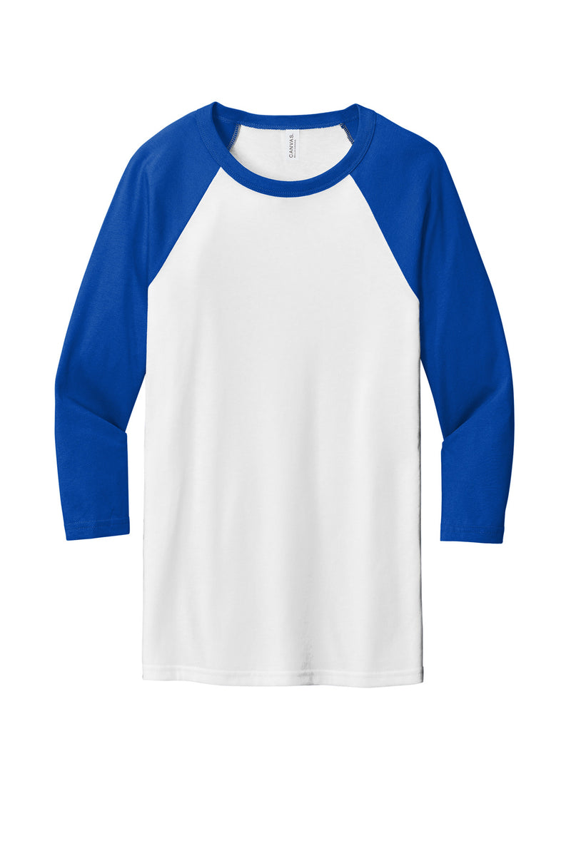 BELLA+CANVAS  Unisex 3/4-Sleeve Baseball Tee - White/ True Royal