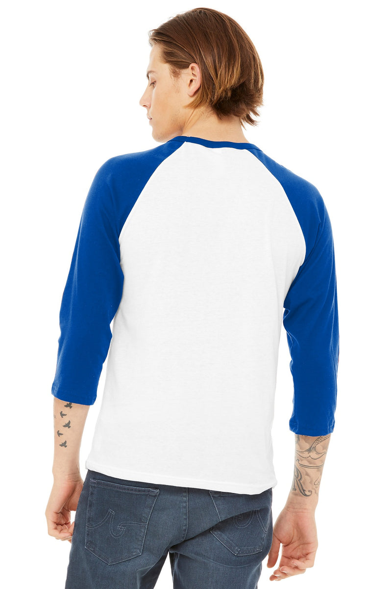 BELLA+CANVAS  Unisex 3/4-Sleeve Baseball Tee - White/ True Royal
