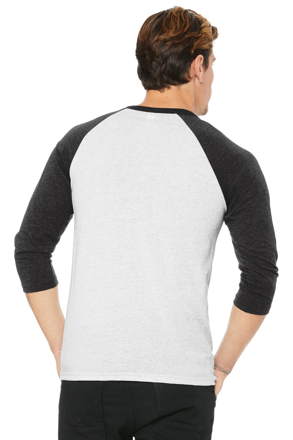 BELLA+CANVAS  Unisex 3/4-Sleeve Baseball Tee - White Fleck/ Charcoal-Black Triblend