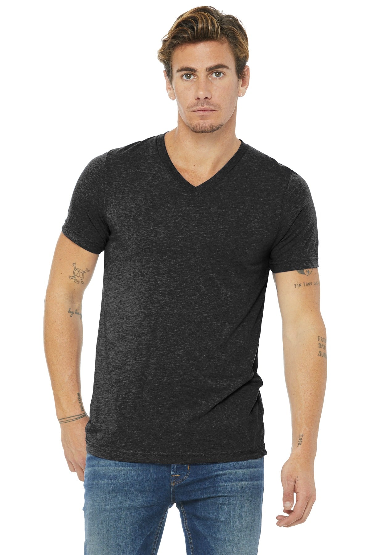BELLA+CANVAS  Unisex Triblend Short Sleeve V-Neck Te - Charcoal-Black Triblend