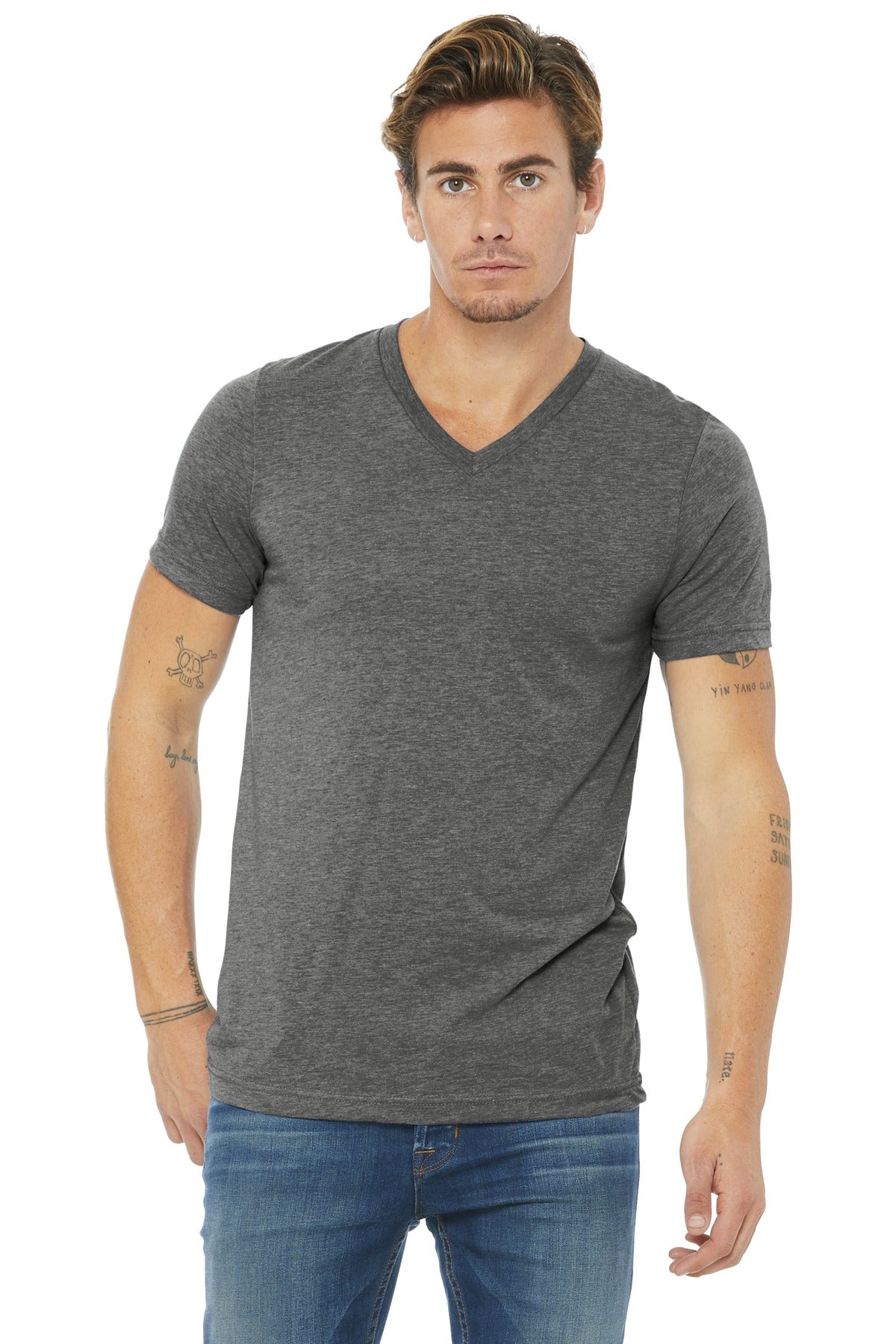 BELLA+CANVAS  Unisex Triblend Short Sleeve V-Neck Te - Grey Triblend