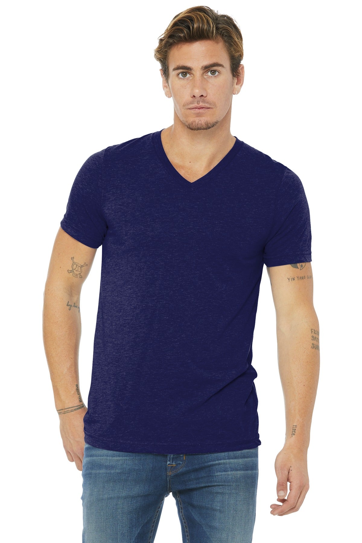 BELLA+CANVAS  Unisex Triblend Short Sleeve V-Neck Te - Navy Triblend